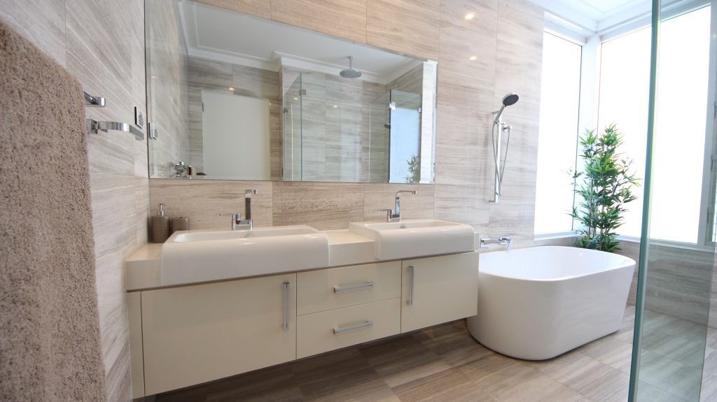 Polyurethane vanity and mirror cabinets above - Arncliffe, Sydney