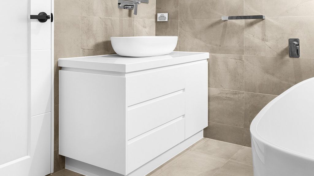 Satin Polyurethane vanity with a Caesarstone top - Sefton, Sydney