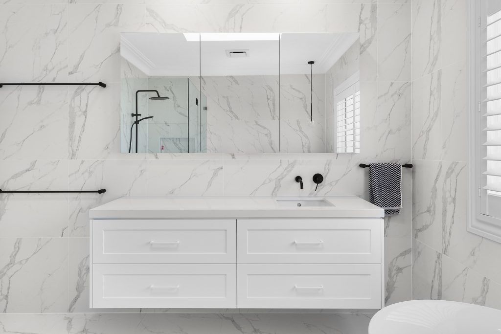 Shaker style vanity with mirror cabinets above - Kellyville, Sydney