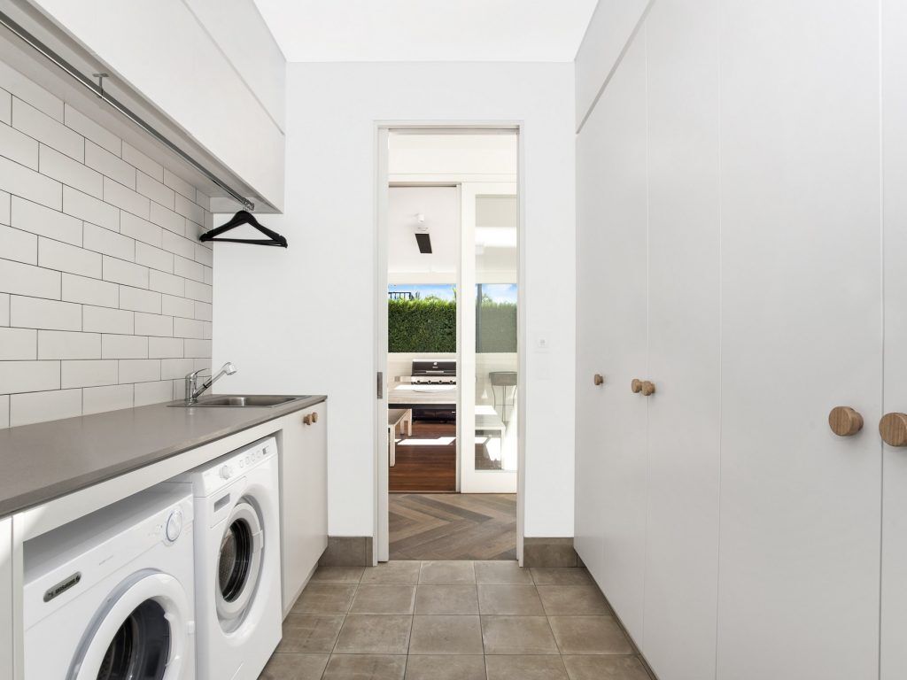 Polyurethane laundry with custom made timber handles - Northbridge, Sydney