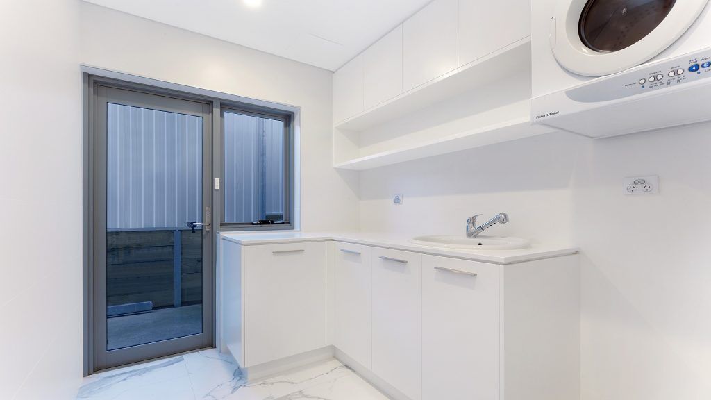 Polyurethane laundry with feature open shelf - Oatley, Sydney