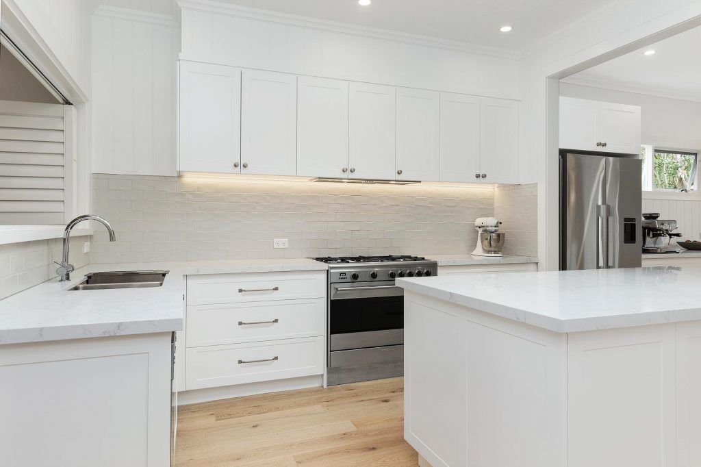 Narraweena - Polyurethane Shaker Style kitchen with a Quantum Quartz benchtop in Michelangelo
