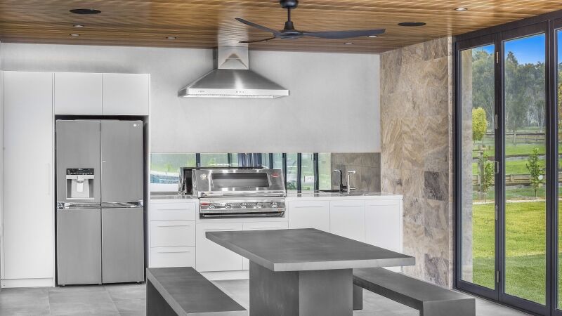 Polyurethane outdoor BBQ area with a Caesarstone bench - Twin Creeks, Sydney