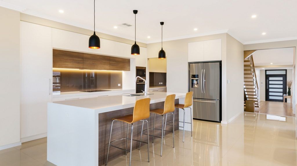 Harrington Grove Sydney, Satin Polyurethane kitchen with Polytec Timber Laminate feature panels