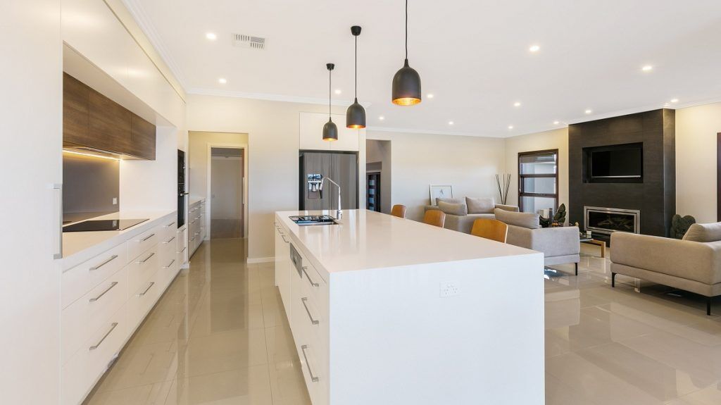 Harrington Grove Sydney, Satin Polyurethane kitchen with Polytec Timber Laminate feature panels