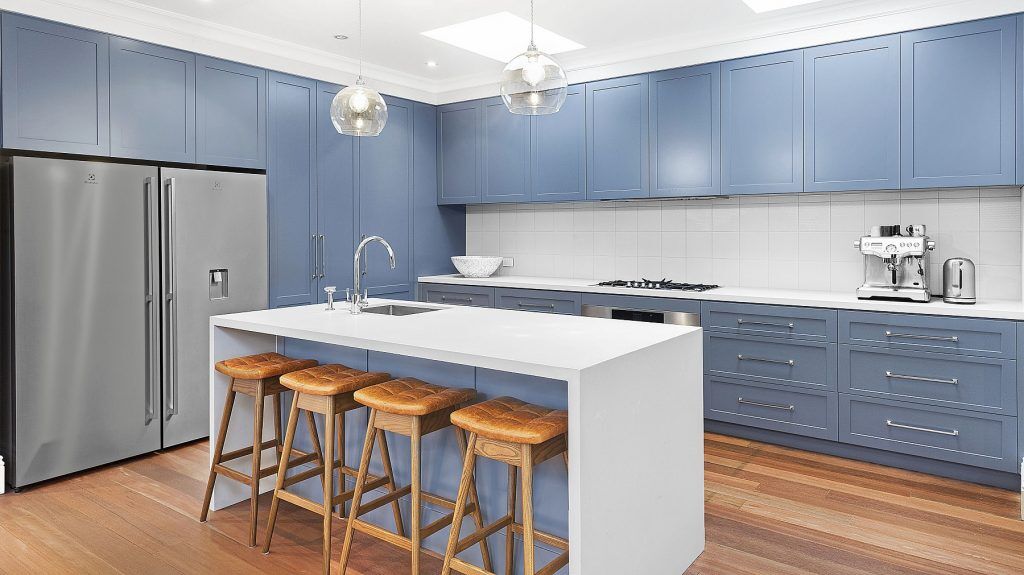 AFTER Annandale Renovation, Shaker style Polyurethane kitchen with a 40mm Fresh Concrete Stone Benchtop and Island