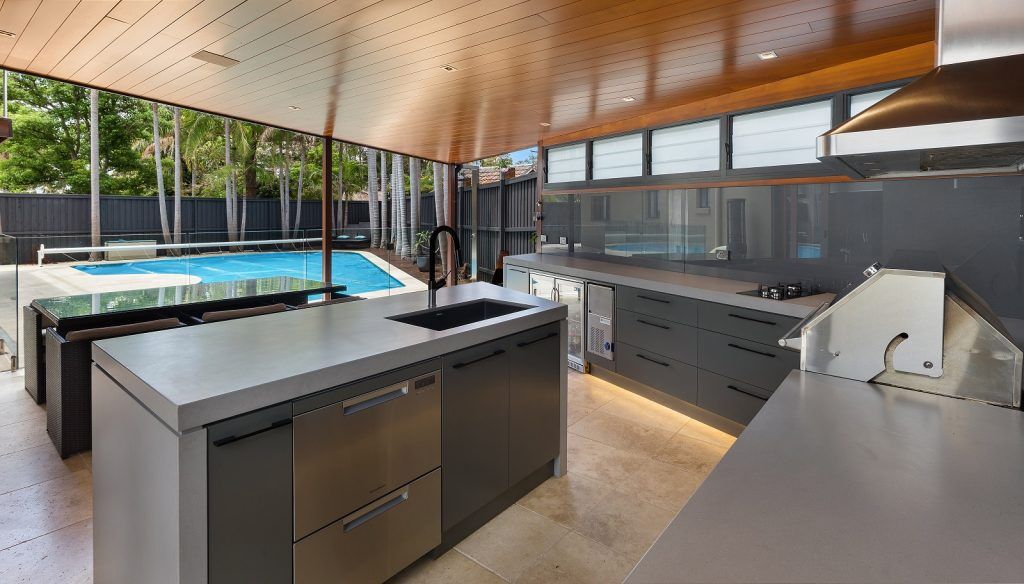 Mona Vale Sydney, Full Waterproof Polyurethane outdoor kitchen with a Caesarstone Sleek Concrete benchtop