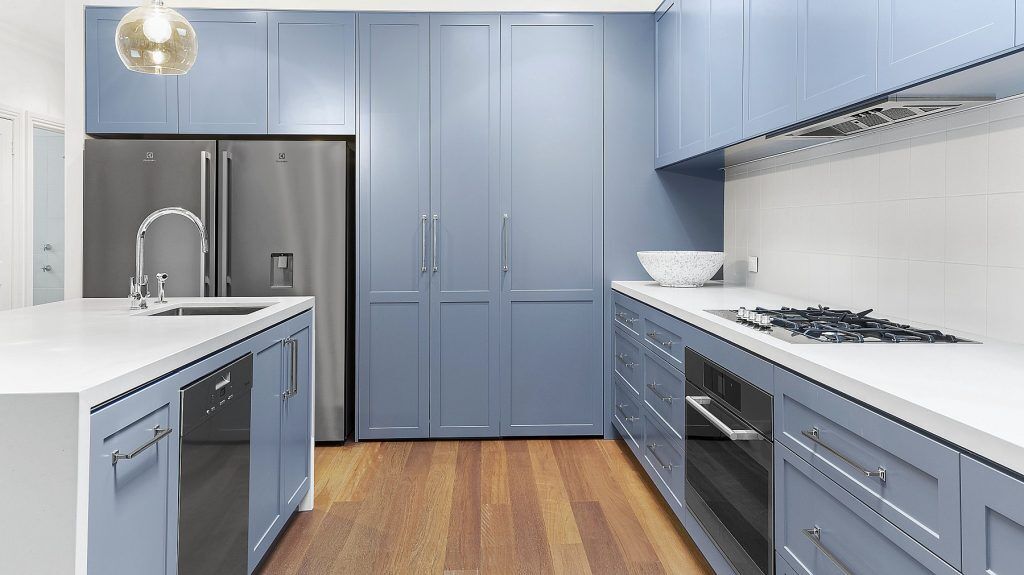 Annandale, Shaker style Polyurethane kitchen with a 40mm Fresh Concrete Stone Benchtop and Island