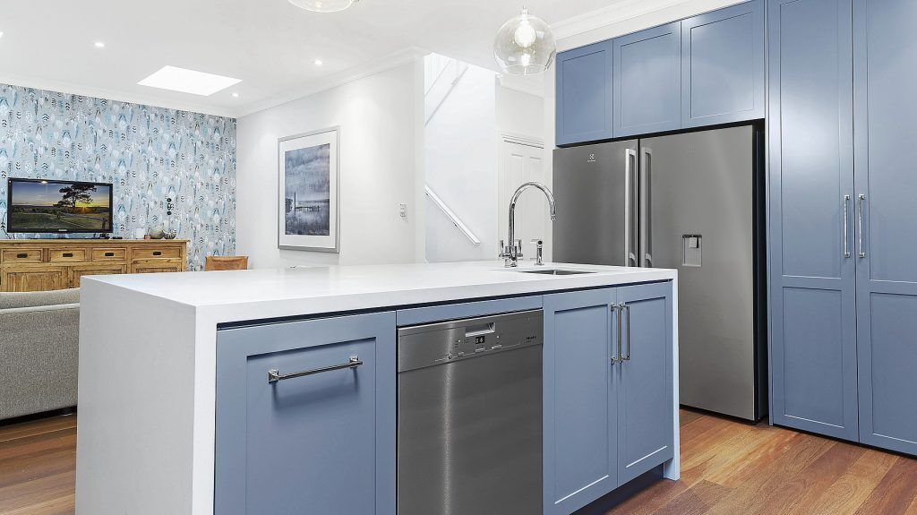 Annandale, Shaker style Polyurethane kitchen with a 40mm Fresh Concrete Stone Benchtop and Island