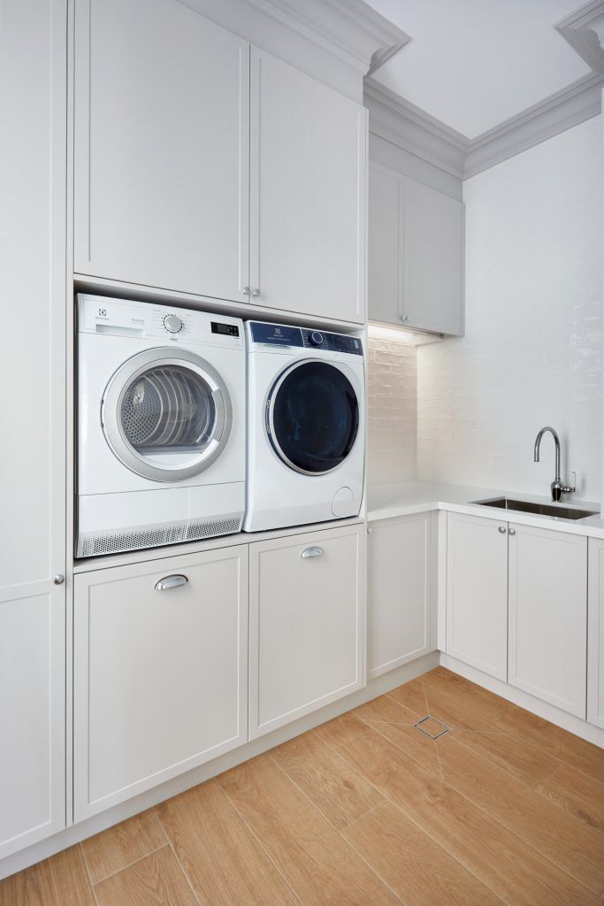 Polyurethane Shaker Style laundry with hidden laundry baskets - Belmore, Sydney