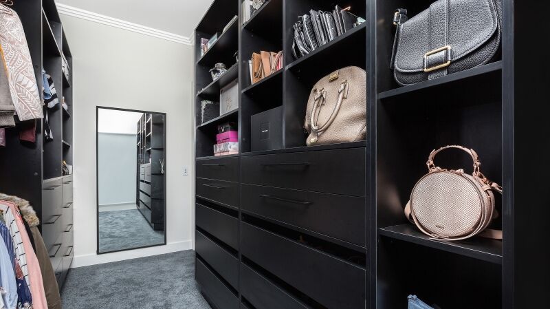 Black Laminate walk-in wardrobe - Twin Creeks, Sydney