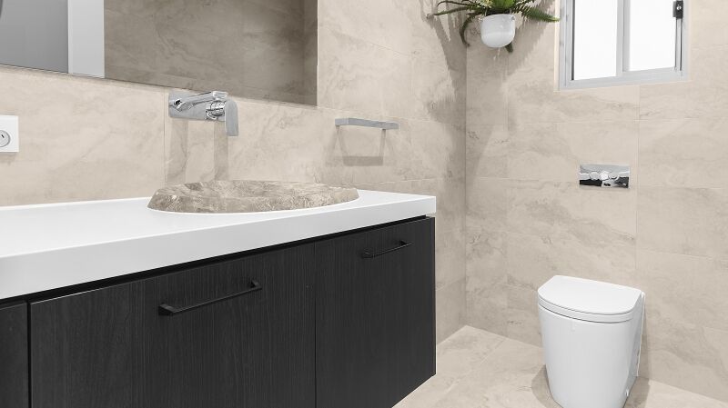Timber Look Laminate vanity and stone top - Sefton, Sydney