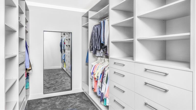 White Laminate walk-in wardrobe - Twin Creeks, Sydney