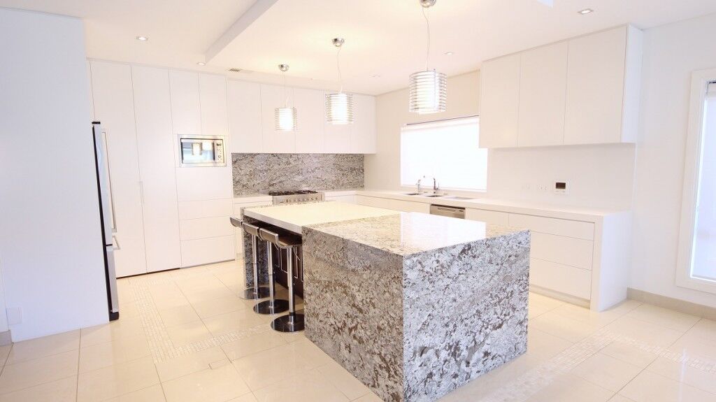 Strathfield Sydney, Satin Polyurethane kitchen with push open electronic drawers