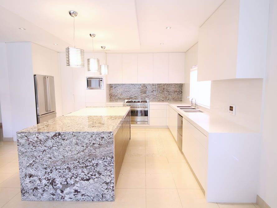 Strathfield Sydney, Satin Polyurethane kitchen with push open electronic drawers