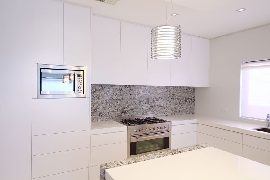 Strathfield Sydney, Satin Polyurethane kitchen with push open electronic drawers