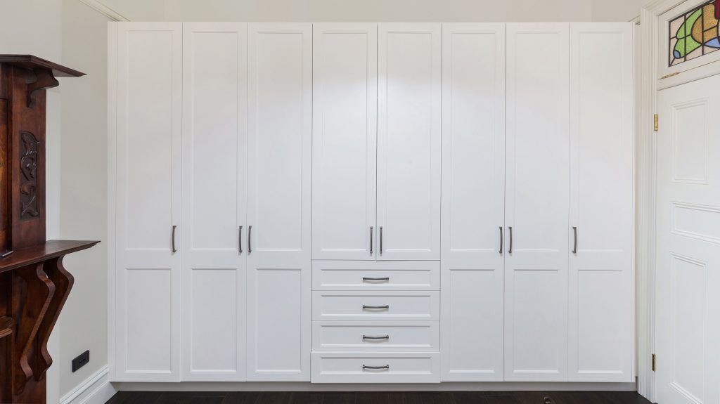Satin Polyurethane wardrobe with a double step Shaker style design - Haberfield, Sydney