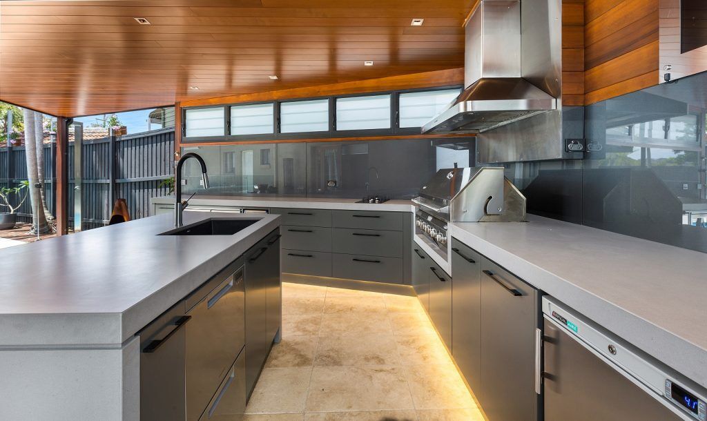 Mona Vale Sydney, Full Waterproof Polyurethane outdoor kitchen with a Caesarstone Sleek Concrete benchtop