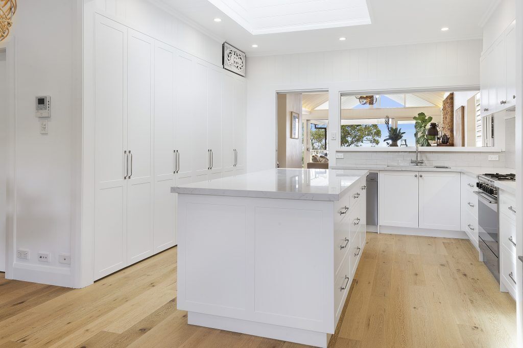 AFTER Narraweena Renovation - Polyurethane Shaker Style kitchen with a Quantum Quartz benchtop in Michelangelo