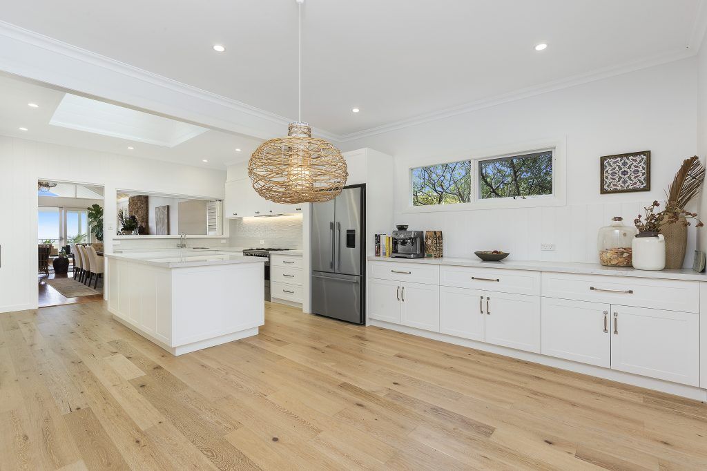 AFTER Narraweena Renovation - Polyurethane Shaker Style kitchen with a Quantum Quartz benchtop in Michelangelo