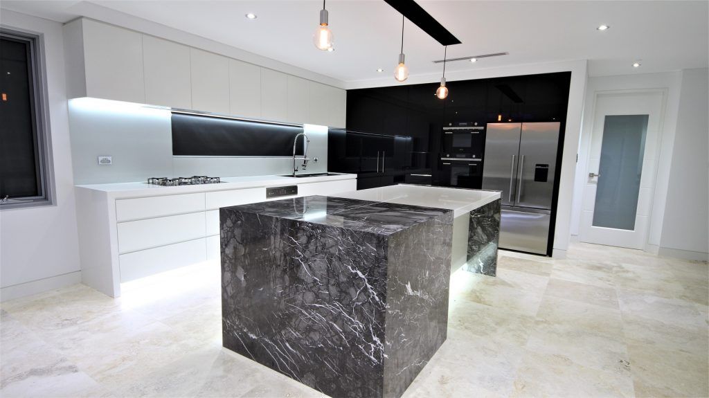 Merrylands Sydney, Ultraglaze and Polyurethane kitchen with feature Marble island