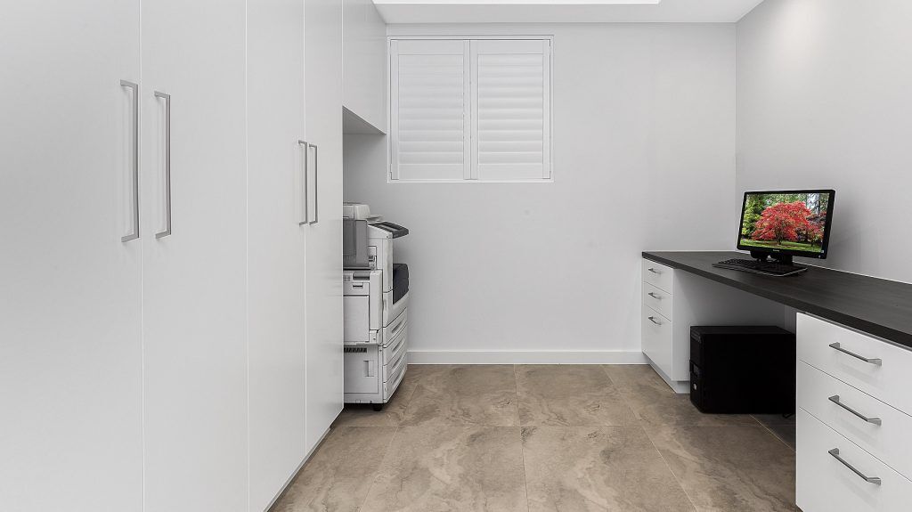 Polyurethane study fit-out with storage cabinets - Sefton, Sydney