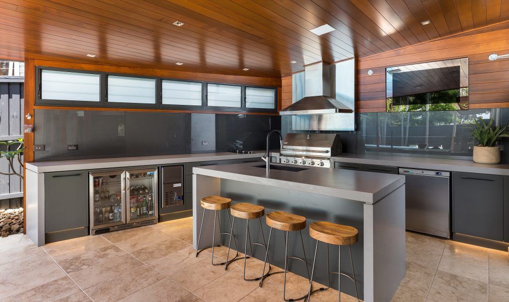 Waterproof Polyurethane outdoor BBQ area with a Caesarstone Sleek Concrete benchtop - Mona Vale, Sydney
