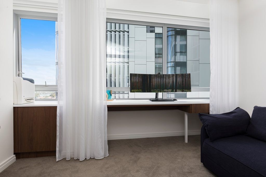 Laminate Study desk with Florentine Walnut cabinets - Milsons Point, Sydney