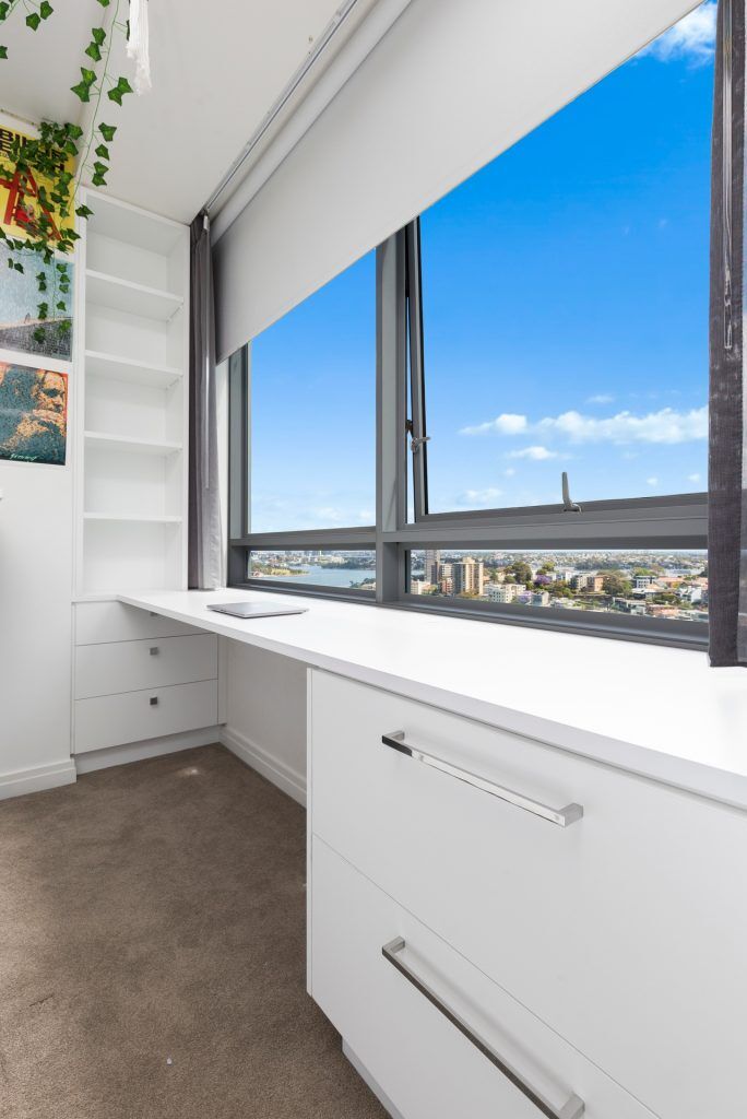 Laminate Study desk with open shelving and drawers - Milsons Point, Sydney