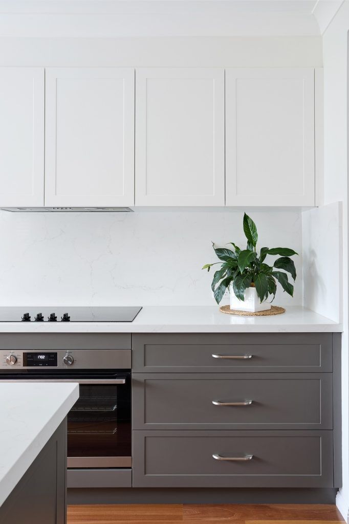 Barden Ridge, Satin Polyurethane Shaker Kitchen with an island, stone benches &amp; splashback and Butler's Pantry